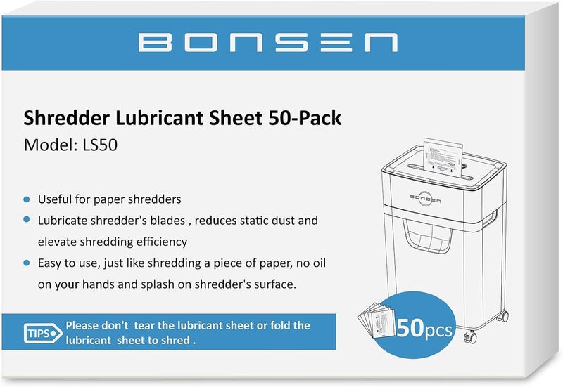 BONSEN Paper Shredder Sharpening & Lubricant Sheets-Pack of 50 - Image 1